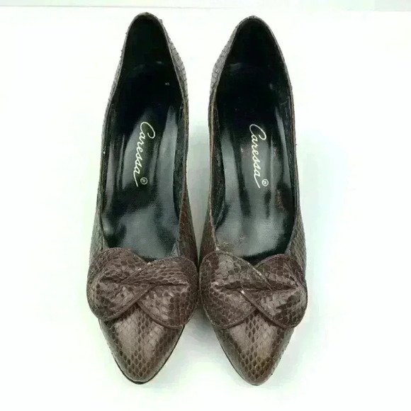 Canessa womens heels size 8 AA brown snakeskin bow vintage 80s - Picture 15 of 15
